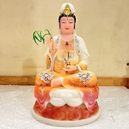 Tượng Quan Âm đá nhập khẩu cao cấp ngồi trên đài sen cao 30cm