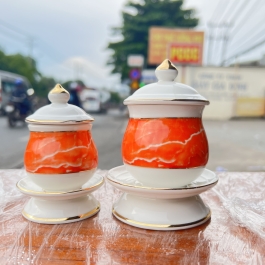 Hủ đựng muối gạo sứ Đá Hoa Cương cao 12cm ngang 8cm - Màu Đỏ