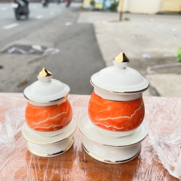 Hủ đựng muối gạo sứ Đá Hoa Cương cao 12cm ngang 8cm - Màu Đỏ