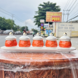 Chum nước, áng nước sứ họa tiết đá hoa cương có nắp 5 ly -  Đỏ