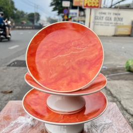 Đĩa sứ thờ sứ Đá Hoa Cương Ngang 22.5cm Cao 9cm - Màu Đỏ