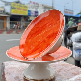 Đĩa sứ thờ sứ Đá Hoa Cương Ngang 17.5cm Cao 7.5cm - Màu Đỏ