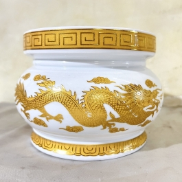 Lư Hương Sứ Trắng Rồng Vàng Hoa Văn Cao Cấp - Cao 6.5 Ngang 8cm