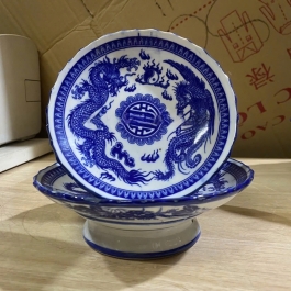 Đĩa sứ thờ họa tiết long phụng bằng gốm Bát Tràng – Đường kính: 20,5cm