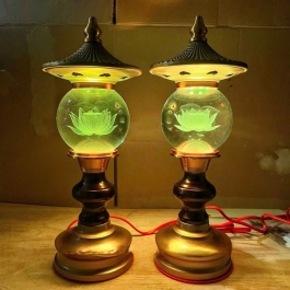 Bộ đèn thờ hoa sen Pha lê hình tháp tự đổi nhiều màu cao 35cm -Loại tròn