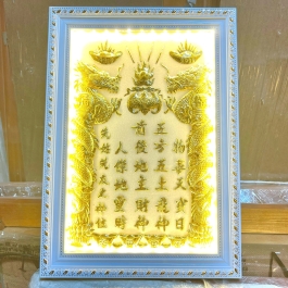 [42x60] Bài vị Thần Tài Thổ Địa Dát vàng 24K Khung Nhựa Trắng Nền Trắng Cao 60cm x Ngang 42cm - Có đèn
