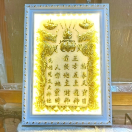 [48x68] Bài vị Thần Tài Thổ Địa dát vàng 24 K Khung Nhựa Nền Trắng Cao 68cm x Ngang 48cm – Có đèn