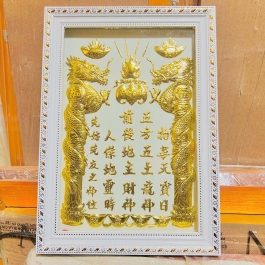 [48x68] Bài vị Thần Tài Thổ Địa dát vàng 24K Khung Nhựa Nền Trắng Cao 68cm x Ngang 48cm – Không đèn