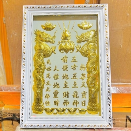 [48x68] Bài vị Thần Tài Thổ Địa dát vàng 24K Khung Nhựa Nền Trắng Cao 68cm x Ngang 48cm – Không đèn