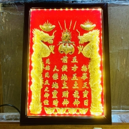 [30x38] Bài Vị Thần Tài Thổ Địa Dát Vàng Khung Gỗ Nền đỏ Cao 38cm x Ngang 30cm - Có đèn