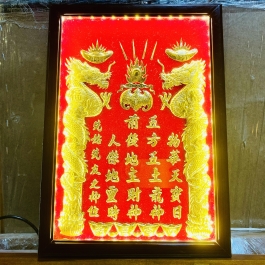 [30x38] Bài Vị Thần Tài Thổ Địa Dát Vàng Khung Gỗ Nền đỏ Cao 38cm x Ngang 30cm - Có đèn