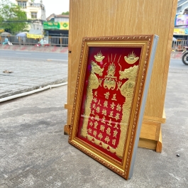 [25x35] Bài vị Thần tài thổ địa dát vàng Khung nhựa vàng Nền đỏ Ngang 25cm x Cao 35cm - Không đèn