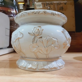 Lư hương bạch ngọc sứ trắng hoa sen cao 11cm đường kính 15cm