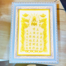 [30x38] Bài Vị Thần Tài Thổ Địa Dát Vàng Khung Nhựa Nền Trắng Cao 38cm x Ngang 30cm - Có đèn
