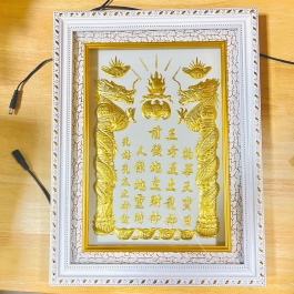 [30x38] Bài Vị Thần Tài Thổ Địa Dát Vàng Khung Nhựa Nền Trắng Cao 38cm x Ngang 30cm - Không đèn