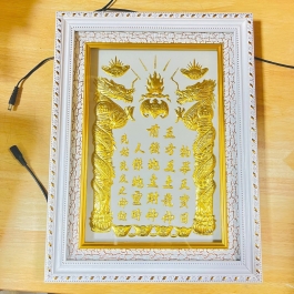 [30x38] Bài Vị Thần Tài Thổ Địa Dát Vàng Khung Nhựa Nền Trắng Cao 38cm x Ngang 30cm - Không đèn