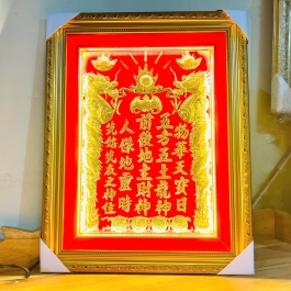 [42x60] Bài vị Thần Tài Thổ Địa Dát vàng 24K Khung Nhựa Nền Đỏ Cao 60cm x Ngang 42cm - Có đèn