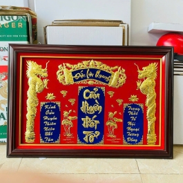 [60x90] Cửu Huyền Thất Tổ dát vàng 24 k – khung gỗ 60cm x 90cm - Có đèn