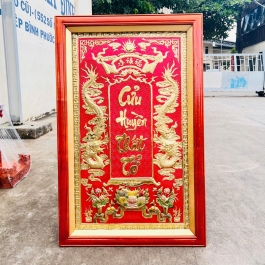 Cửu huyền thất tổ bằng đồng, khung gỗ cao 127cm – Có đèn 