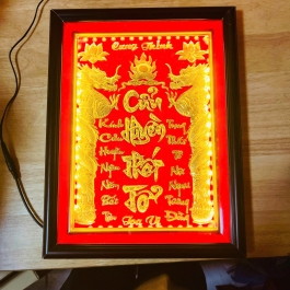 Cửu huyền thất tổ dát vàng cao cấp cao 60cm x ngang 42cm khung gỗ đen- Có đèn