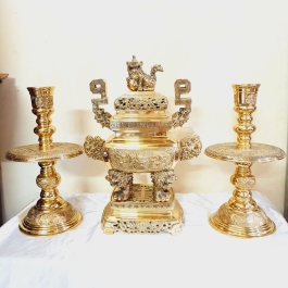 Bộ Tam Sự Đỉnh Tròn Bằng Đồng Cao 43cm (Số 2) thương hiệu Vĩnh Tiến