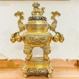 Bộ Tam Sự Đỉnh Đồng quả đào thương hiệu Vĩnh Tiến sản xuất Việt Nam Cao 50cm