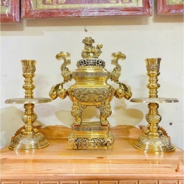 Bộ Tam Sự Đỉnh Đồng quả đào thương hiệu Vĩnh Tiến sản xuất Việt Nam Cao 50cm