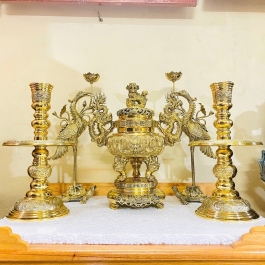 Bộ Ngũ Sự Đỉnh Tròn Bằng Đồng Cao 42cm thương hiệu Vĩnh Tiến (Bộ số 2)