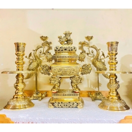 Bộ Ngũ Sự Đỉnh Vuông Bằng Đồng Cao 42cm thương hiệu Vĩnh Tiến ( Bộ số 2)