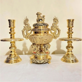 Bộ Tam Sự Đỉnh Tròn Bằng Đồng Cao 28cm thương hiệu Vĩnh Tiến sản xuất tại Việt Nam (số 0)