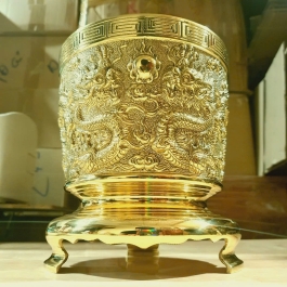 Bát nhang bằng đồng Vĩnh Tiến 100% họa tiết rồng 3D 4 cỡ - Cỡ 4 (Cao 18cm)