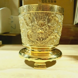 Bát nhang bằng đồng Vĩnh Tiến 100% họa tiết rồng 3D 4 cỡ - Cỡ 4 (Cao 18cm)