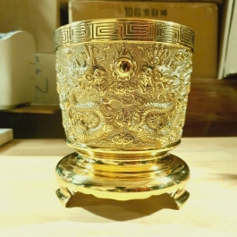 Bát nhang bằng đồng Vĩnh Tiến 100% họa tiết rồng 3D 4 cỡ - Cỡ 1 (Cao 11cm)