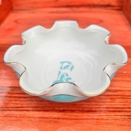 Bát Sen Thả Hoa, Bát “Minh đường tụ thủy” Vân Đá Hoa Cương Chữ Tài Lộc Màu Xanh Dương Ngang 17cm