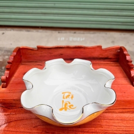 Bát Sen Thả Hoa, Bát “Minh đường tụ thủy” Vân Đá Hoa Cương Chữ Tài Lộc Màu Vàng - Ngang 22cm