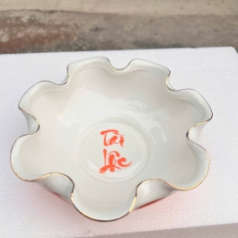 Bát Sen Thả Hoa, Bát “Minh đường tụ thủy” Vân Đá Hoa Cương Chữ Tài Lộc - Màu Đỏ Ngang 20cm