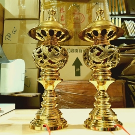 Đèn đồng long phụng thờ gia tiên thương hiệu Thuận Phát (3 cỡ) - Cỡ lớn Cao 37cm