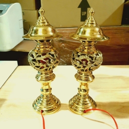 Đèn đồng long phụng thờ gia tiên thương hiệu Thuận Phát (3 cỡ) - Cỡ lớn Cao 37cm