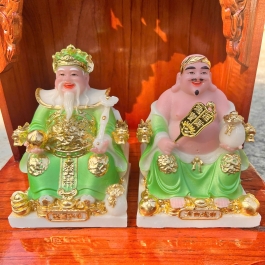 [8inch] Tượng Thần Tài Thổ Địa Đá sản xuất tại Việt Nam Cao Cấp Cao 20cm – Màu Xanh Lá - Mẫu Phú Qúy