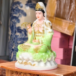 Tượng Quan Âm Ngồi Đài Sen Màu Xanh Ngọc cao 29cm