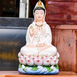 Tượng Quan Âm Ngồi Đài Sen bằng sứ đức hóa cao 33cm