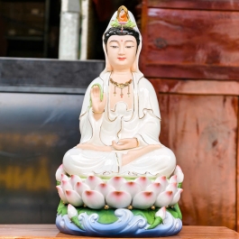 Tượng Quan Âm Ngồi Đài Sen bằng sứ đức hóa cao 33cm