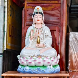 Tượng Quan Thế Âm Bồ Tát Ngồi Đài Sen Bằng Sứ Cao Cấp cao 40cm