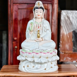 Tượng Quan Âm Bồ Tát Ngồi Đế Sen Sứ Cao Cấp – 3 cỡ