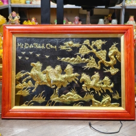 Tranh đồng Mã Đáo Thành Công khung gỗ ngang 70 cm x Cao 50cm