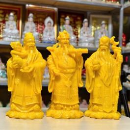 Bộ Tượng Phúc Lộc Thọ Bằng Bột Đá Màu Vàng Cao 37cm– Mang Lại Phúc Khí, Tài Lộc, Trường Thọ