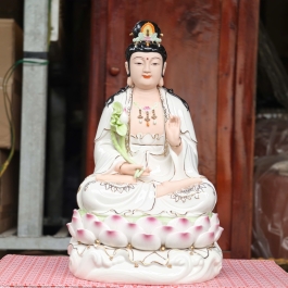 Tượng Đại Thế Chí Bồ Tát Bằng sứ đức hóa ngồi trên đài sen hồng cao cấp cao 37cm