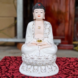 Tượng Phật A Di Đà bằng sứ đức hóa ngồi trên đài sen cao 31cm
