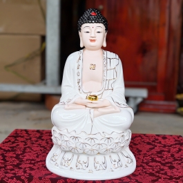 Tượng Phật A Di Đà bằng sứ đức hóa ngồi trên đài sen cao 31cm