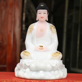 Tượng Phật A Di Đà bằng đá ngồi trên đài sen cao 30cm